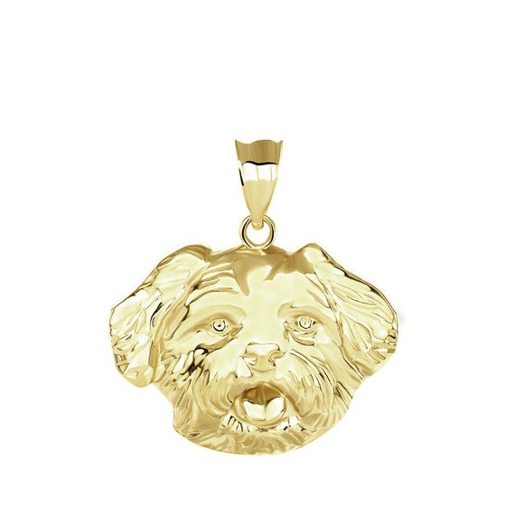 14k Solid Gold Maltese Dog Head sports Pendant